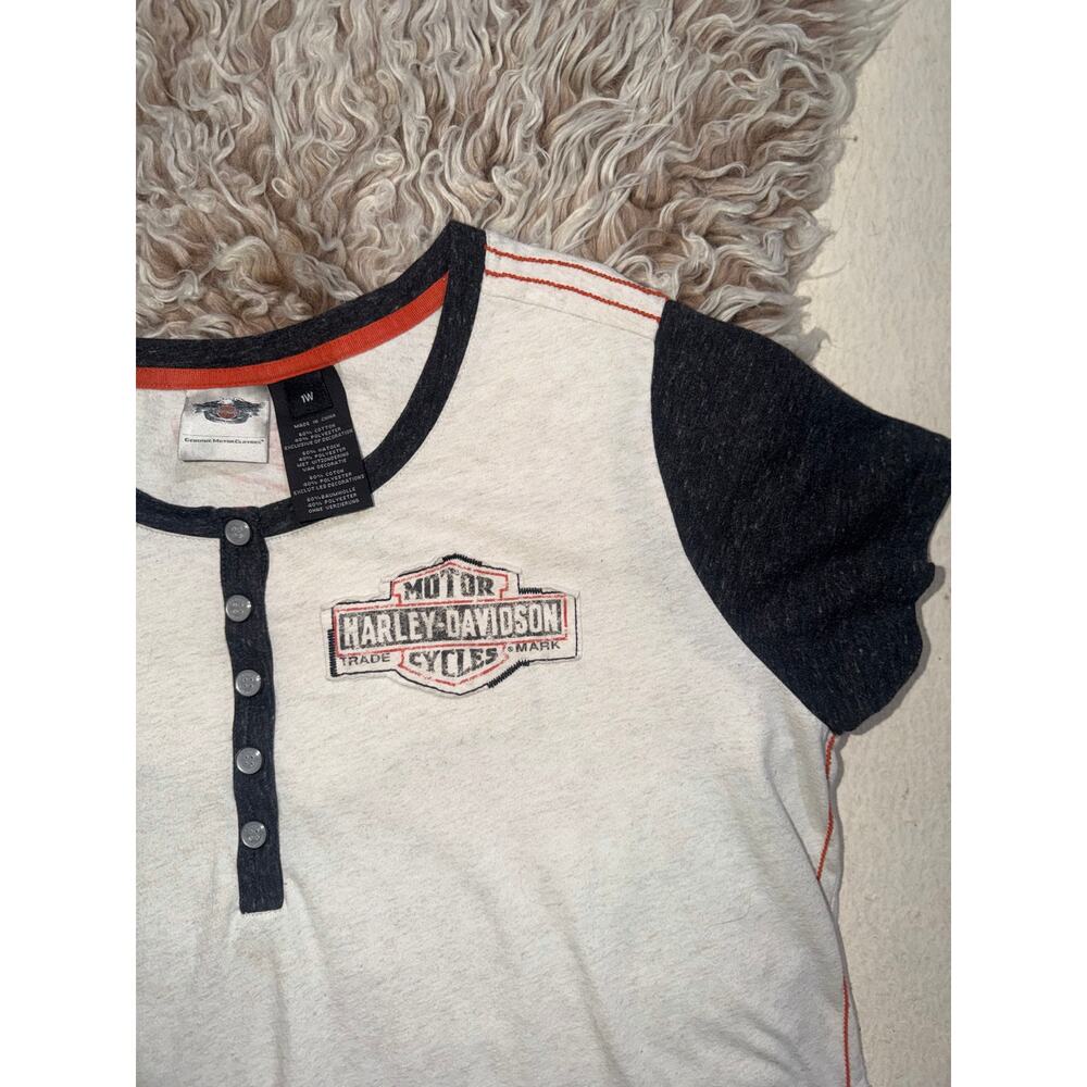 Harley Davidson women’s vintage cream & black short sleeve top - Picture 13 of 16